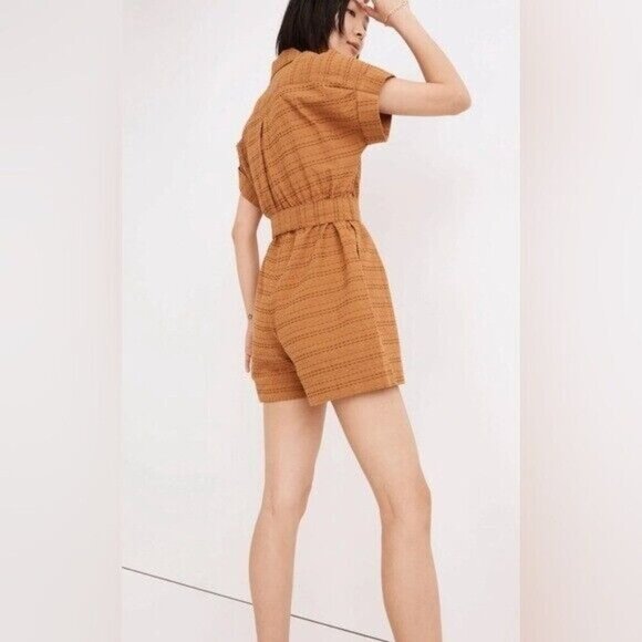 NWT MADEWELL Petite Seersucker Camp Romper - Picture 1 of 7